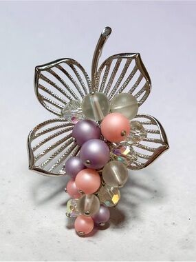 Vintage Parklane Flower Grape Cluster Cha Cha Beaded Brooch